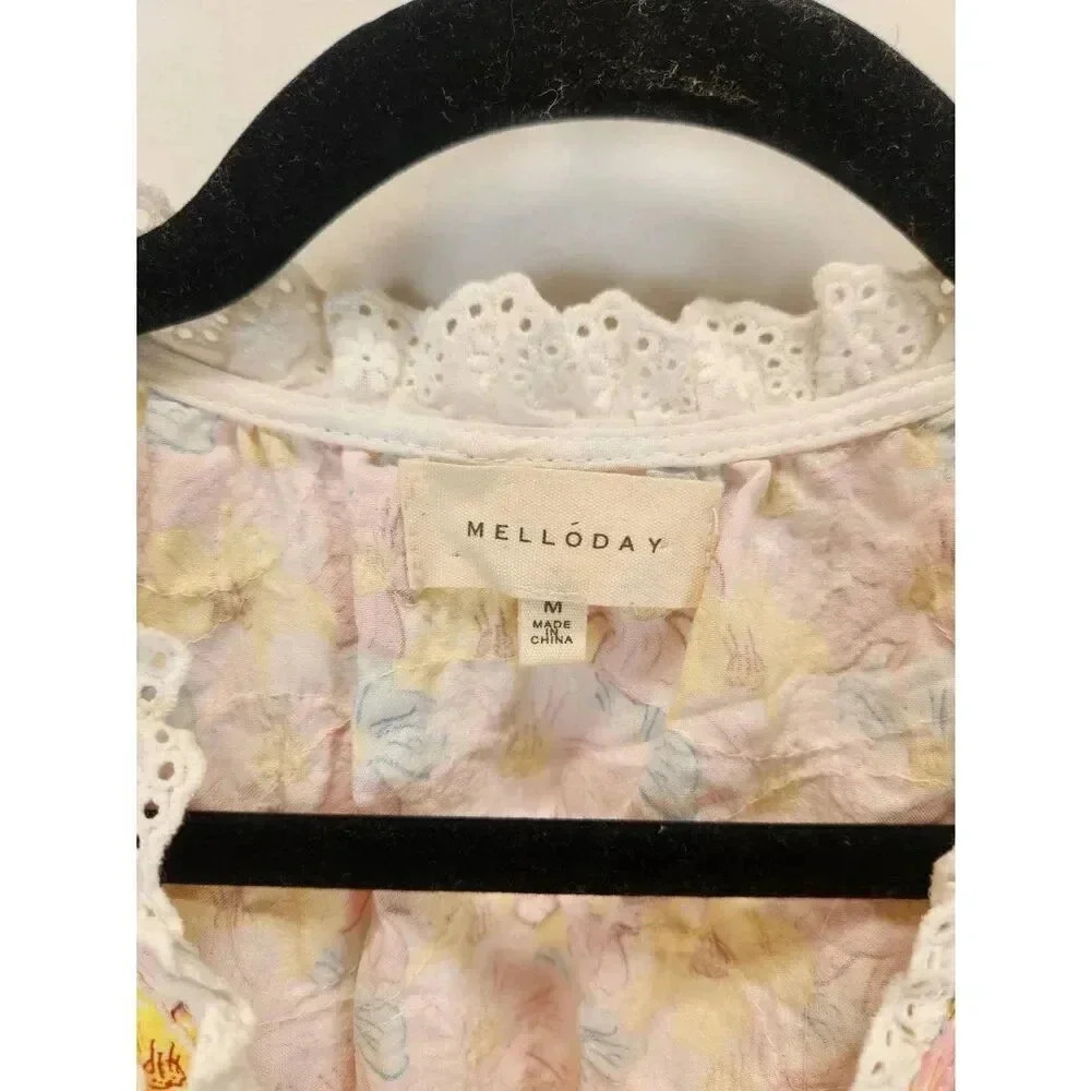 Melloday Mini Dress Cottage Floral Tiered Womens Size Medium - Picture 3 of 8